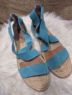 UGG Teal Suede Mila Gladiator Espadrille Sandals -size 8 Nwot